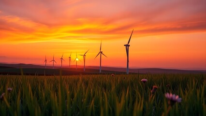 Sunset with Wind Turbines