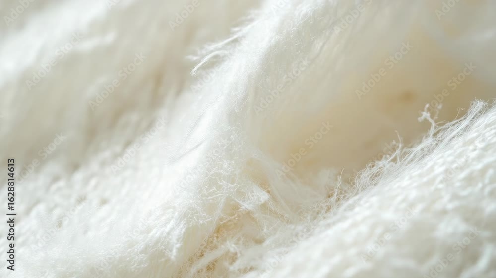 Poster a close-up view of a pile of white wool fibers, suitable for use in textile or craft-related context