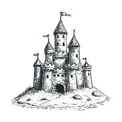 Fototapeta premium Sand castle design for summer beach activities and family fun