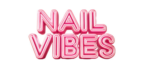 Glossy pink Nail Vibes text effect with neon light on black background Concept of beauty, fashion, manicure, and trendy style for nail salon or beauty studio