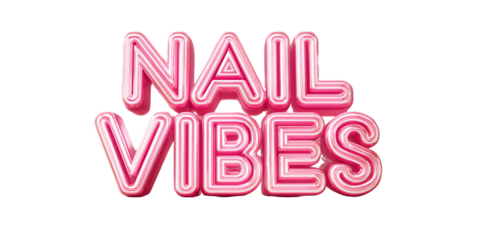 Glossy pink Nail Vibes text effect with neon light on black background Concept of beauty, fashion, manicure, and trendy style for nail salon or beauty studio