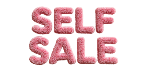 Fluffy pink SELF SALE text on black background Concept of promotion, discount, and retail marketing with soft, textured letters