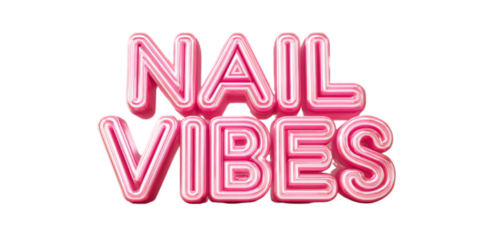 Glossy pink Nail Vibes text effect with neon light on black background Concept of beauty, fashion, manicure, and trendy style for nail salon or beauty studio