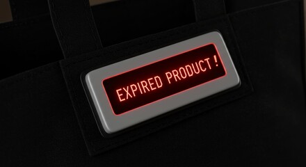 A red led sign that reads, ' exed product ' showing a reusable smart shopping label blinking when carted with expired products