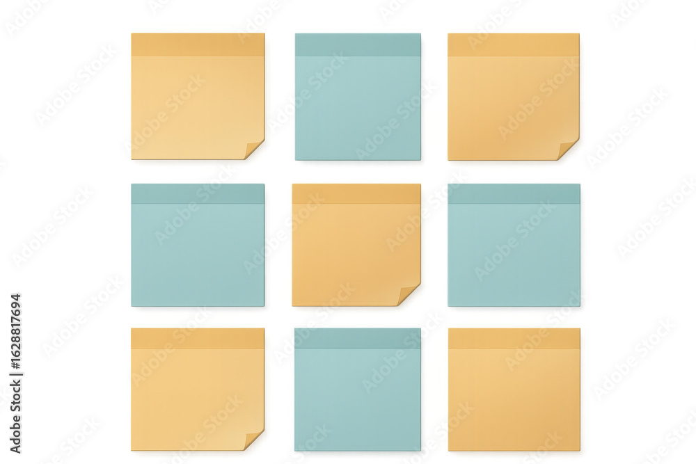 Aufkleber nine colorful sticky notes arranged on a transparent background, ready to be used in any project