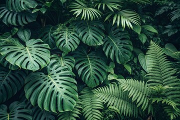 Tropical leaf background with vivid, high contrast greens	
