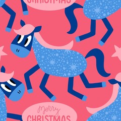 Christmas animals seamless horse pattern for wrapping paper and fabrics