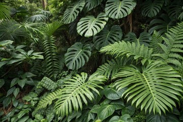 Fototapeta premium Tropical leaf background with vivid, high contrast greens 