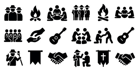 Obraz premium Community and culture silhouette icons set – filled, solid, social and gathering symbols