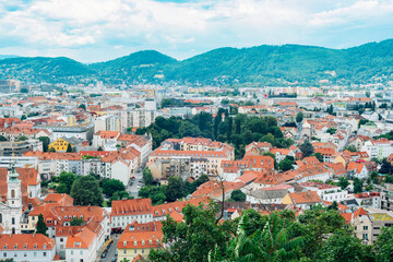 Obraz premium Aerial view of city of Graz, one of the largest cities in Austria