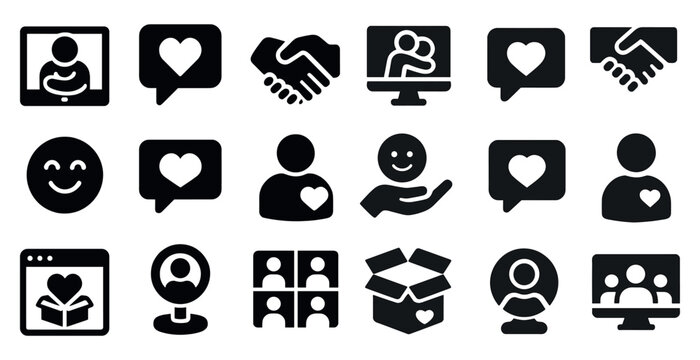 Communication and connection icons set - solid, filled, messaging and interaction symbols