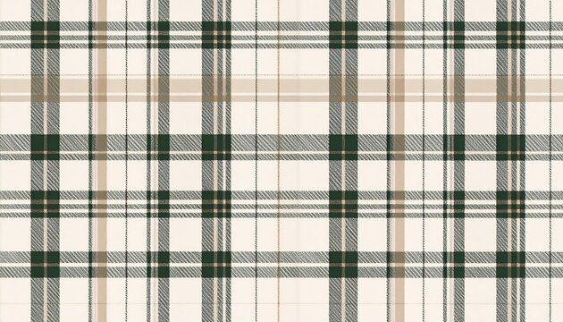 Tartan plaid pattern in cream, beige, and dark green