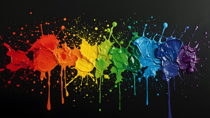 Color paint splashes on black