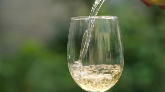 white wine being poured into a wine glass