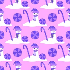 Christmas cartoon ice seamless snowman pattern for wrapping paper and fabrics