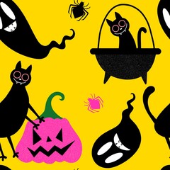 Halloween animals seamless cats pattern for wrapping paper and fabrics and linens and kids clothes print