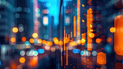 City night server rack data center glowing lights