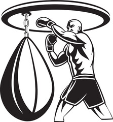 Boxer training with an overhead speed bag. A clean and dynamic vector suitable for boxing tutorials, fitness posters, and gym-related materials.