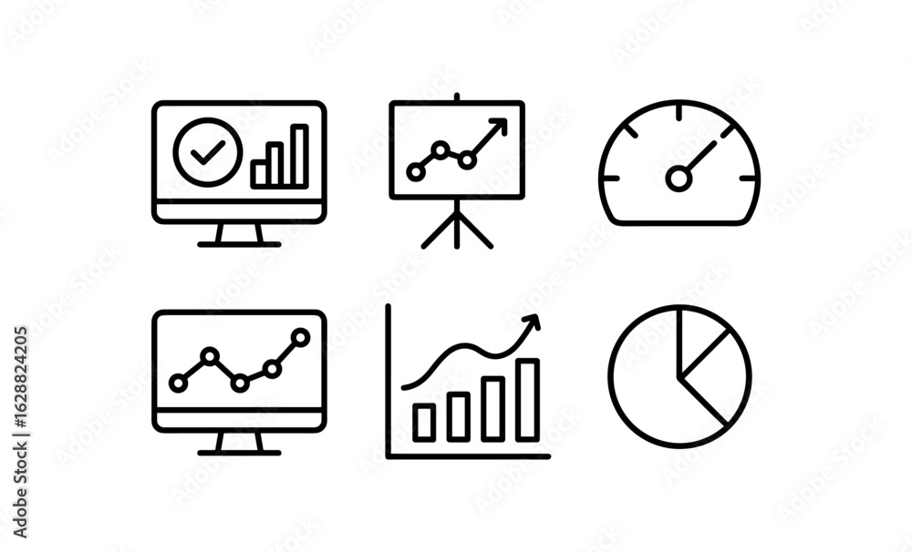Poster minimalist line icons representing data analytics and performance metrics
