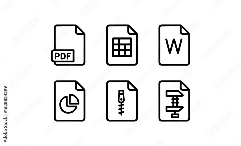 Poster minimalist line icons of file types for documents and data management
