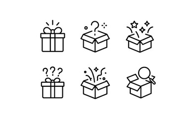 Mystery box icons: minimalist surprise gift and question mark designs