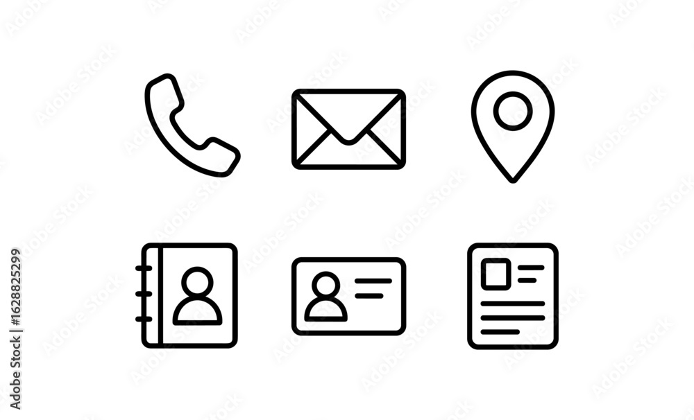 Poster minimalist contact and communication icons set in linear style