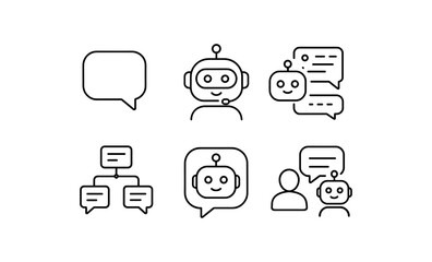 Chatbot communication icons with speech bubbles in linear style