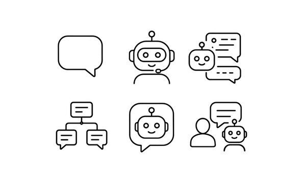 Chatbot communication icons with speech bubbles in linear style