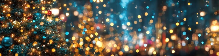 Obraz premium Sparkling Christmas Tree with Bokeh Lights Creating a Festive Holiday Atmosphere