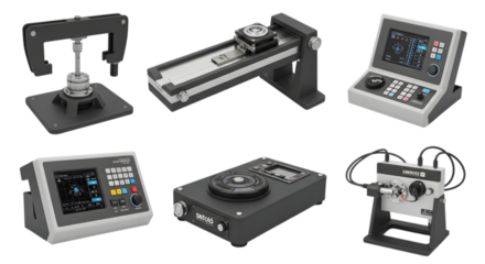 Art of set of precision scientific and industrial testing instruments isolated on transparent background