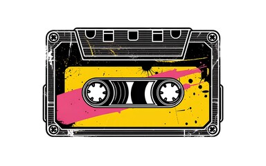 Naklejka premium Retro Cassette Tape Vector Illustration Nostalgic Design with Abstract Elements and Bold Colors for Creative Projects