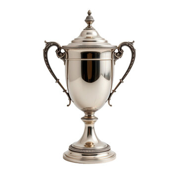 Elegant Silver Trophy Cup with Ornate Lid and Classic Design
