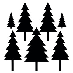 Obraz premium Set of 10 pine tree silhouettes in sharp triangle shape isolated on white background