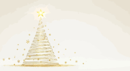 Golden Christmas tree shape object with star decorative sparkle