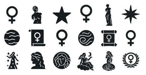 Women's empowerment symbol icons set - silhouette, gender equality, feminist signs