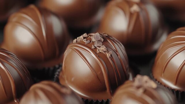 A shot of assorted chocolates on a table, perfect for advertising or editorial use