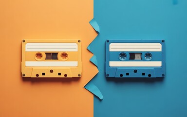 Fototapeta premium Vintage Audio Cassette Tapes Nostalgic Music Media Colorful Retro Technology and Entertainment Theme