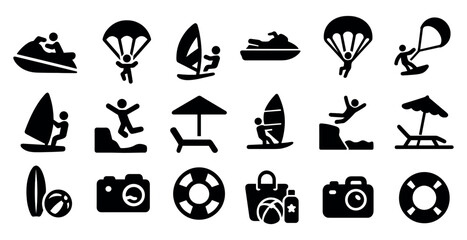 Obraz premium Water sports silhouette icons set – aquatic, adventure, beach style symbols