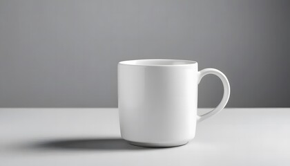 Obraz premium Minimalist White Coffee Mug on a Light Gray Surface, Studio Shot.