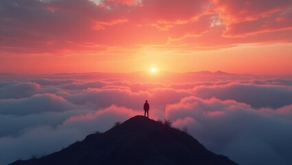 Sunset Silhouette Over Cloud Sea