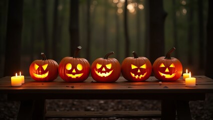 Glowing Pumpkins and Candles in the Forest