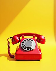Red Vintage Telephone on Yellow