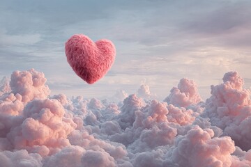 Pink Heart Floating Above the Clouds