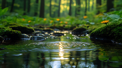 Serene Forest Stream Ripples of Tranquility in a Lush Green Ecosystem