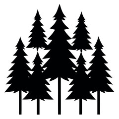 Obraz premium Bundle of 9 pine tree silhouettes with wide spacing isolated on white background silhouette