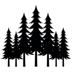 Obraz premium Group of 10 pine tree silhouettes isolated on white background
