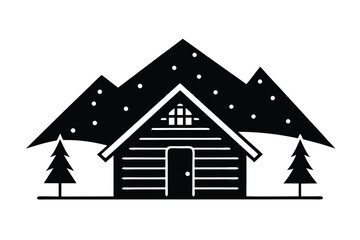 snowy cabin vector icon