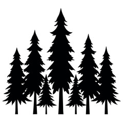 Fototapeta premium Set of 10 scratchy rough pine tree silhouettes isolated on white background