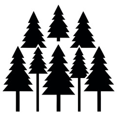 Set of 10 pine tree silhouettes isolated on white background