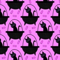 Halloween animals seamless cats pattern for wrapping paper and fabrics and linens and kids clothes print